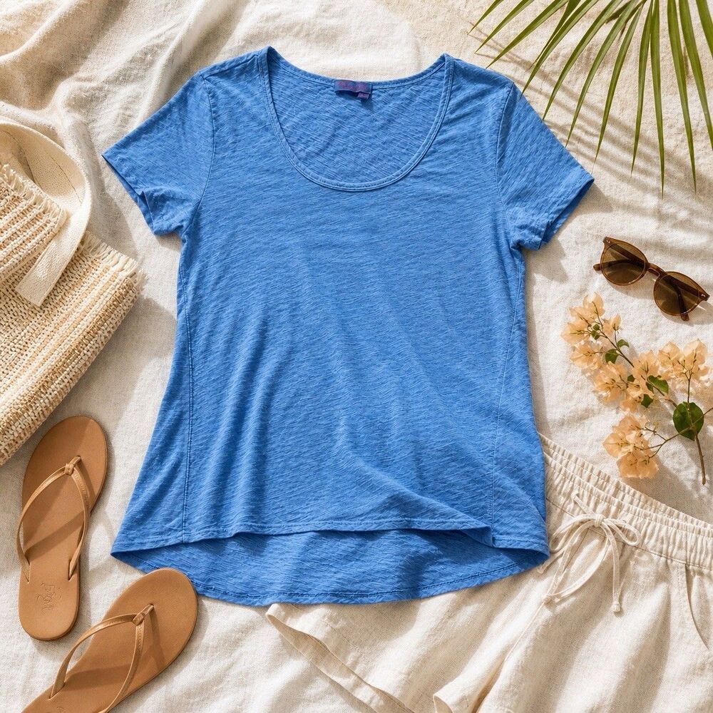 Fresh Produce Blue T Shirt Lightweight Slub Knit Scoop Neck Summer Top XL Casual